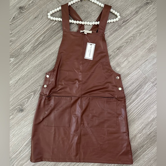 no comment Dresses & Skirts - No comment| Chocolate Brown Leather Like Overall Mini Dress